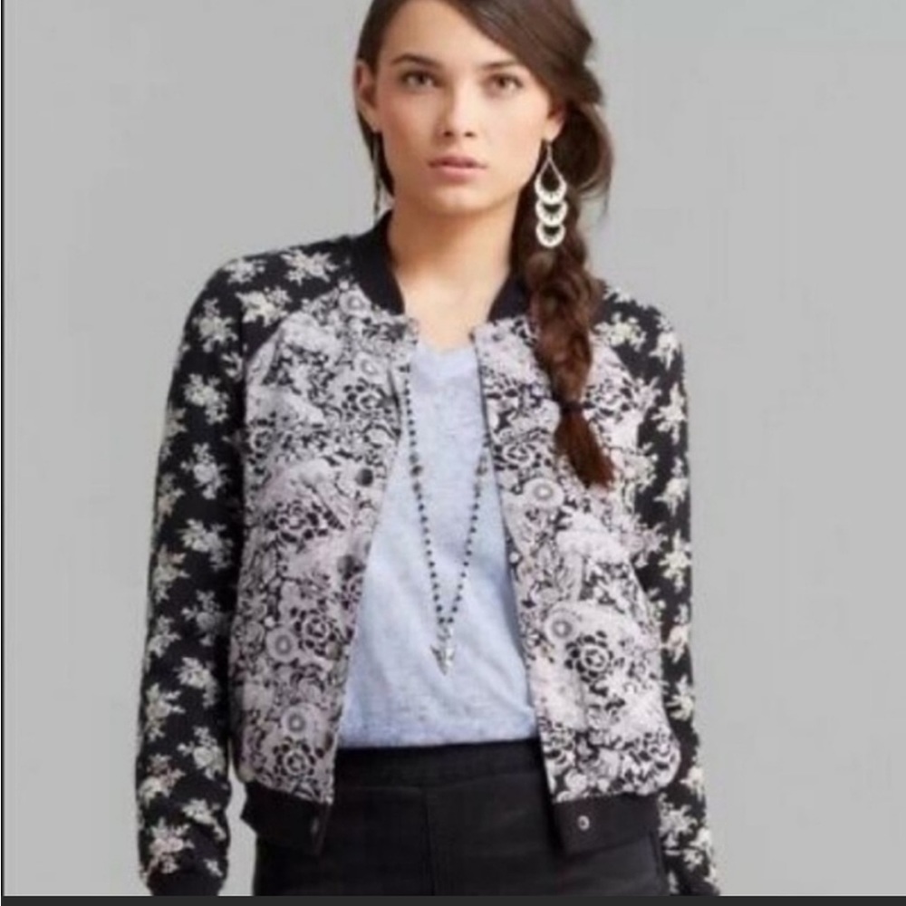 Free people lavender floral black and white mixed matched patterns jacket